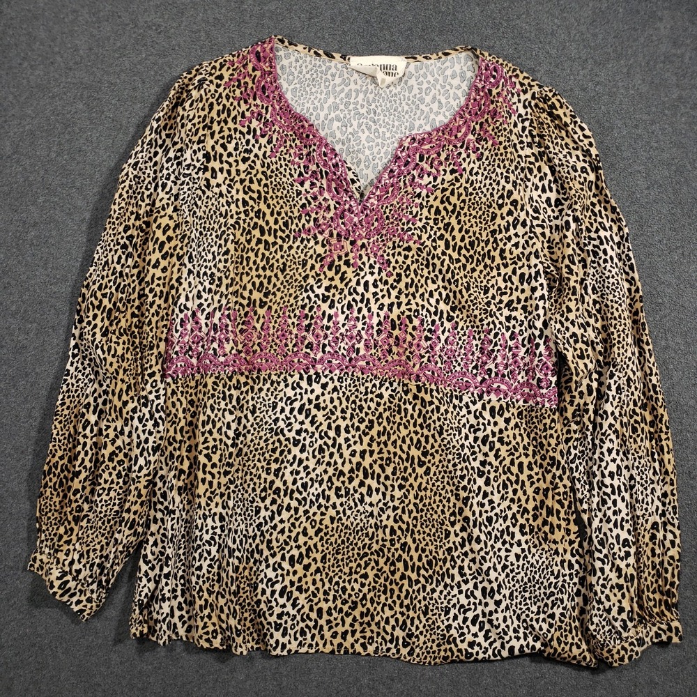 Savanna Jane Top Women's Small Cheetah Print Embroidered Tunic Bohemian Hippie‎